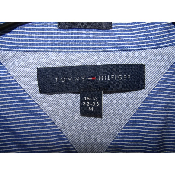 Tommy Hilfiger Blue Pinstripe Button Down Shirt Regular Fit Mens Size Medium - Picture 4 of 9